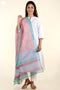 Kota Doria Dupatta in Beetroot Red and Sapphire Blue Graphic Block Print